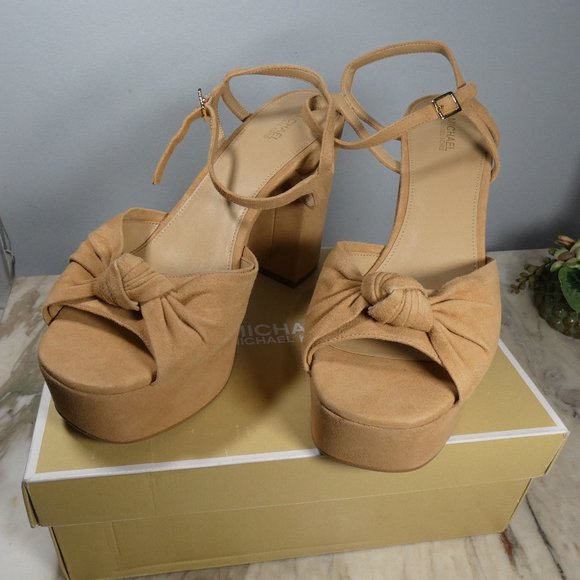 NiB Hard to Find Michael Kors Suri Platform 10 M Peanut Suede Leather - Picture 10 of 11